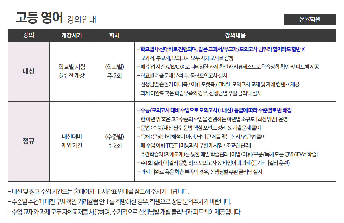 고등영어 강의안내 1