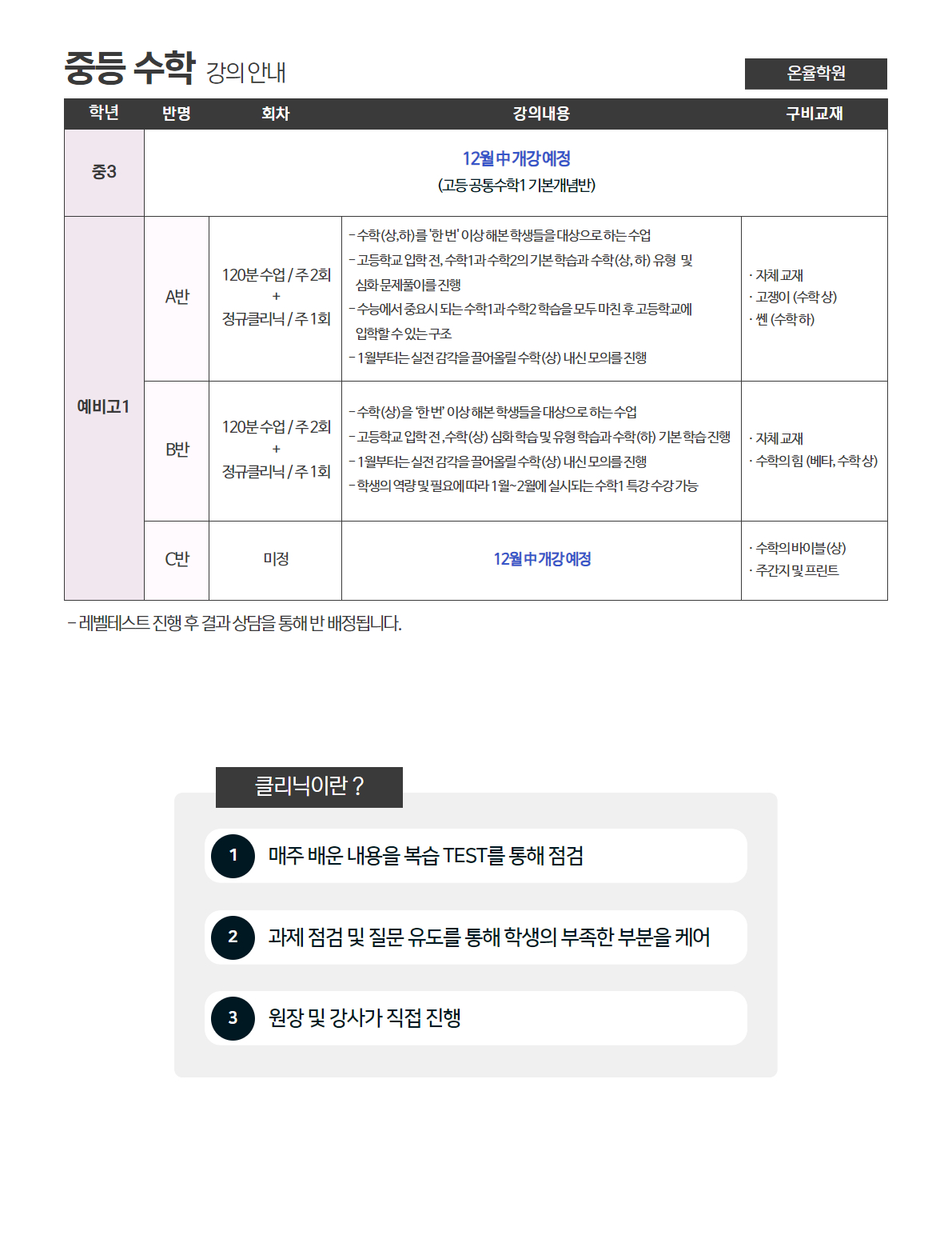 중등수학 강의안내 1